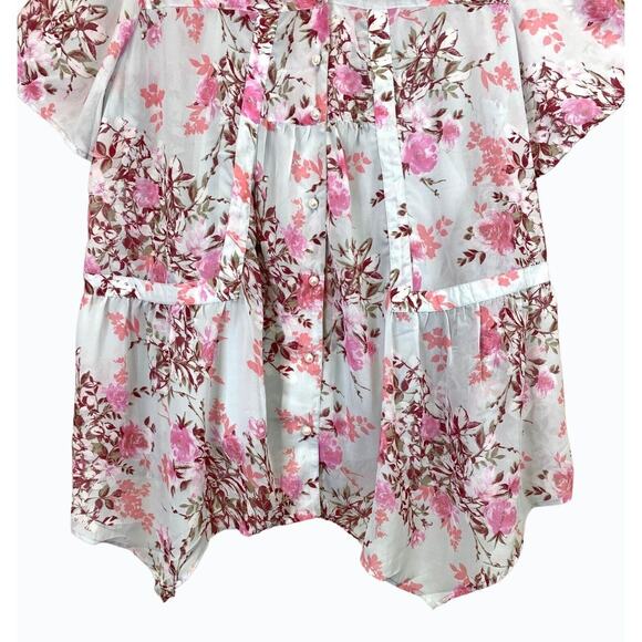 New Roaman's 2 Pcs Tunic Blouse Set Sz 20 Pearl Grey Blooming Rose Button Front - Picture 7 of 14